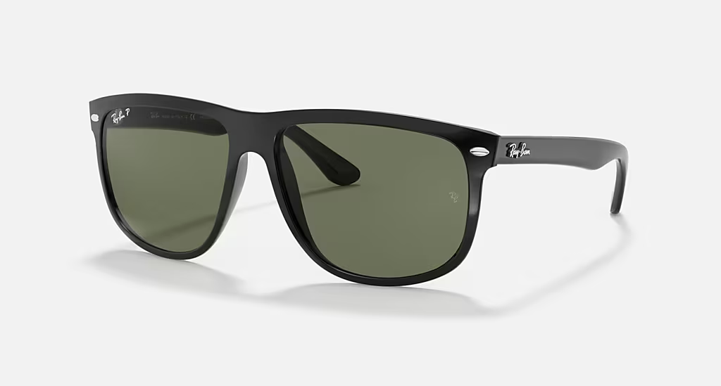 Ray-Ban Boyfriend Sunglasses - Polished Black Frame With Green Lens