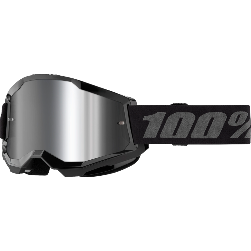 100% Strata 2 Black Dirtbike Goggle - Mirror Silver Lens