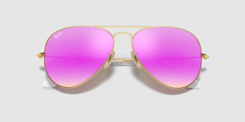 Ray-Ban Aviator Sunglasses - Matte Gold Frame With Violet Lens