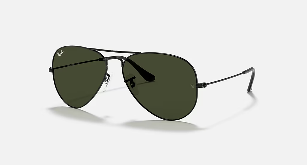 Ray-Ban Aviator Sunglasses - Polished Black Frame With Green Lens