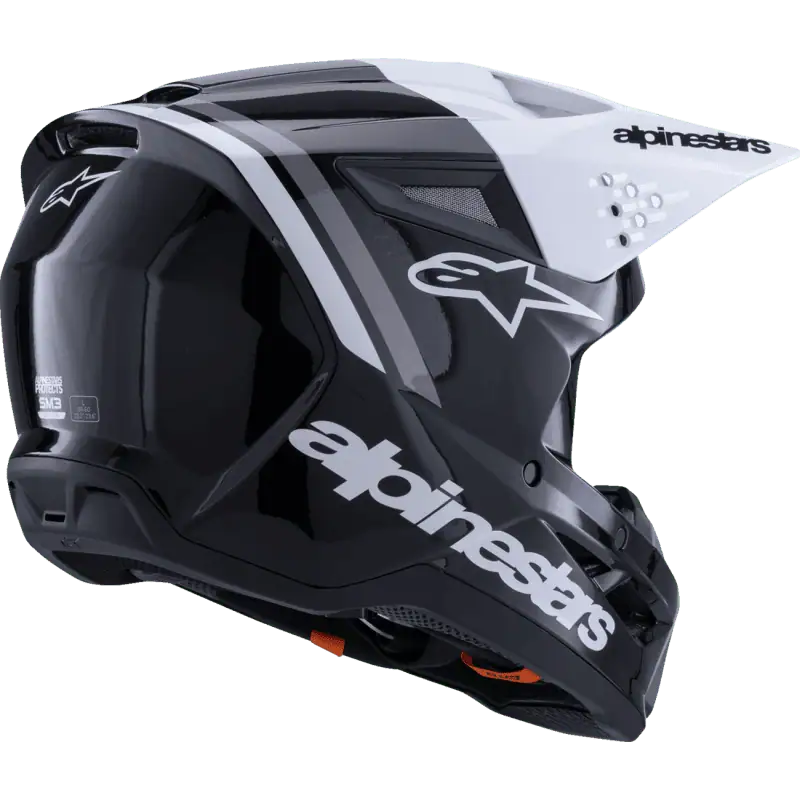 back view of the black / white Alpinestars SM3 Radium MX Helmet