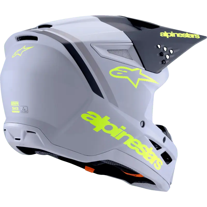 back view of the gray yellow Alpinestars SM3 Radium MX Helmet
