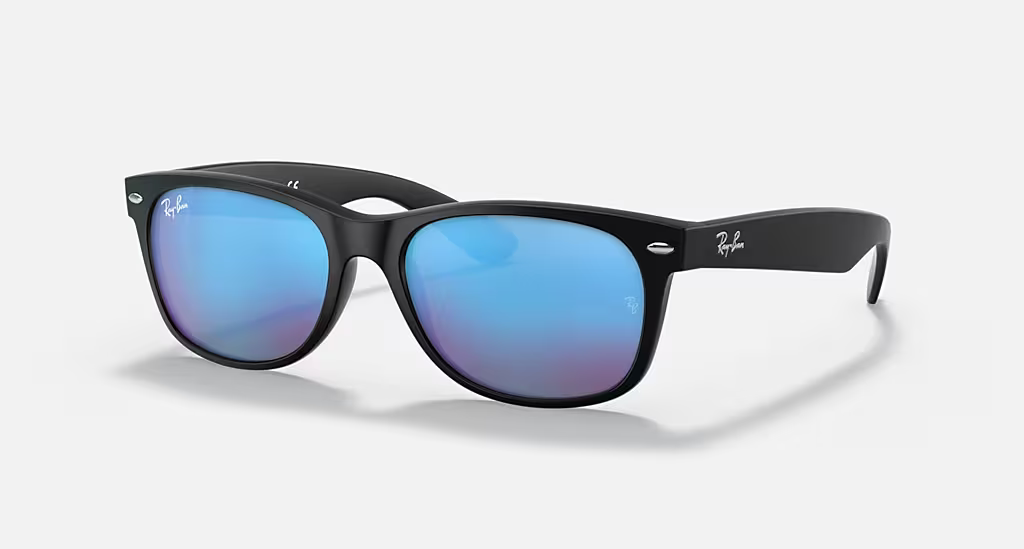 Ray-Ban New Wayfarer Sunglasses - Matte Black Frame With Blue Lens