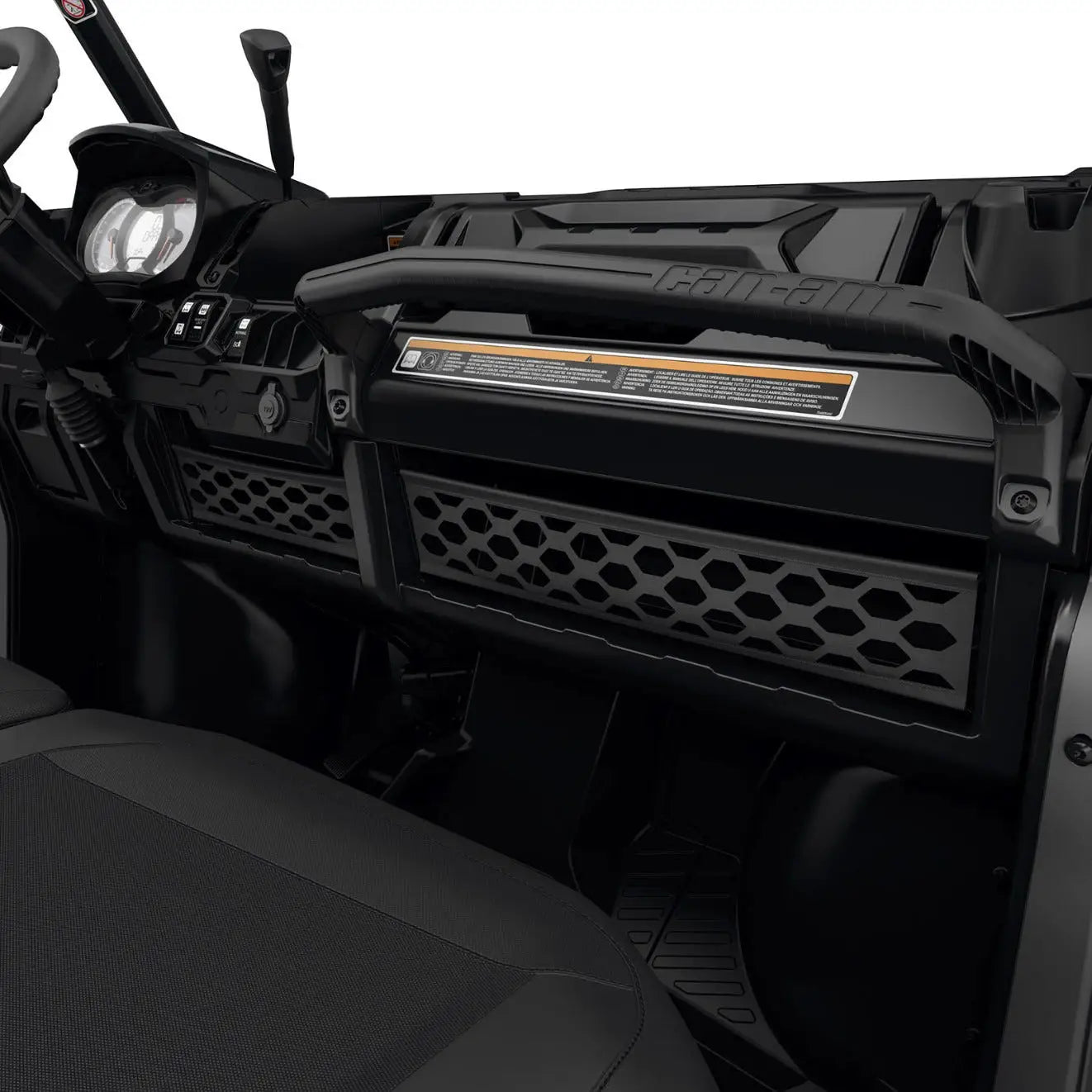 shown installed on the defender, the Can-Am Dash Storage Compartment Nets