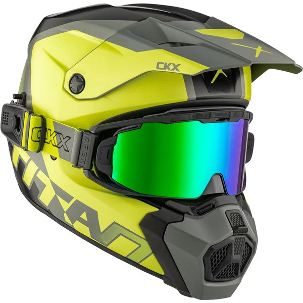 Sunny lime mat CKX AMS Titan Helmet Nunavut with Apex Goggles