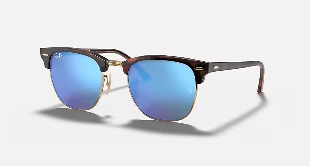 Ray-Ban Clubmaster Classic Sunglasses - Matte Havana On Gold Frame With Blue Lens