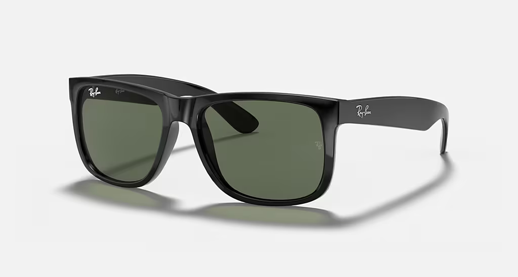 Ray-Ban Justin Sunglasses - Polished Black Frame With Green Lens