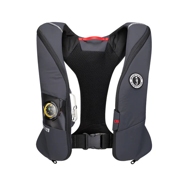 front view of admiral grey Mustang Survival Elite 120 Inflatable PFD