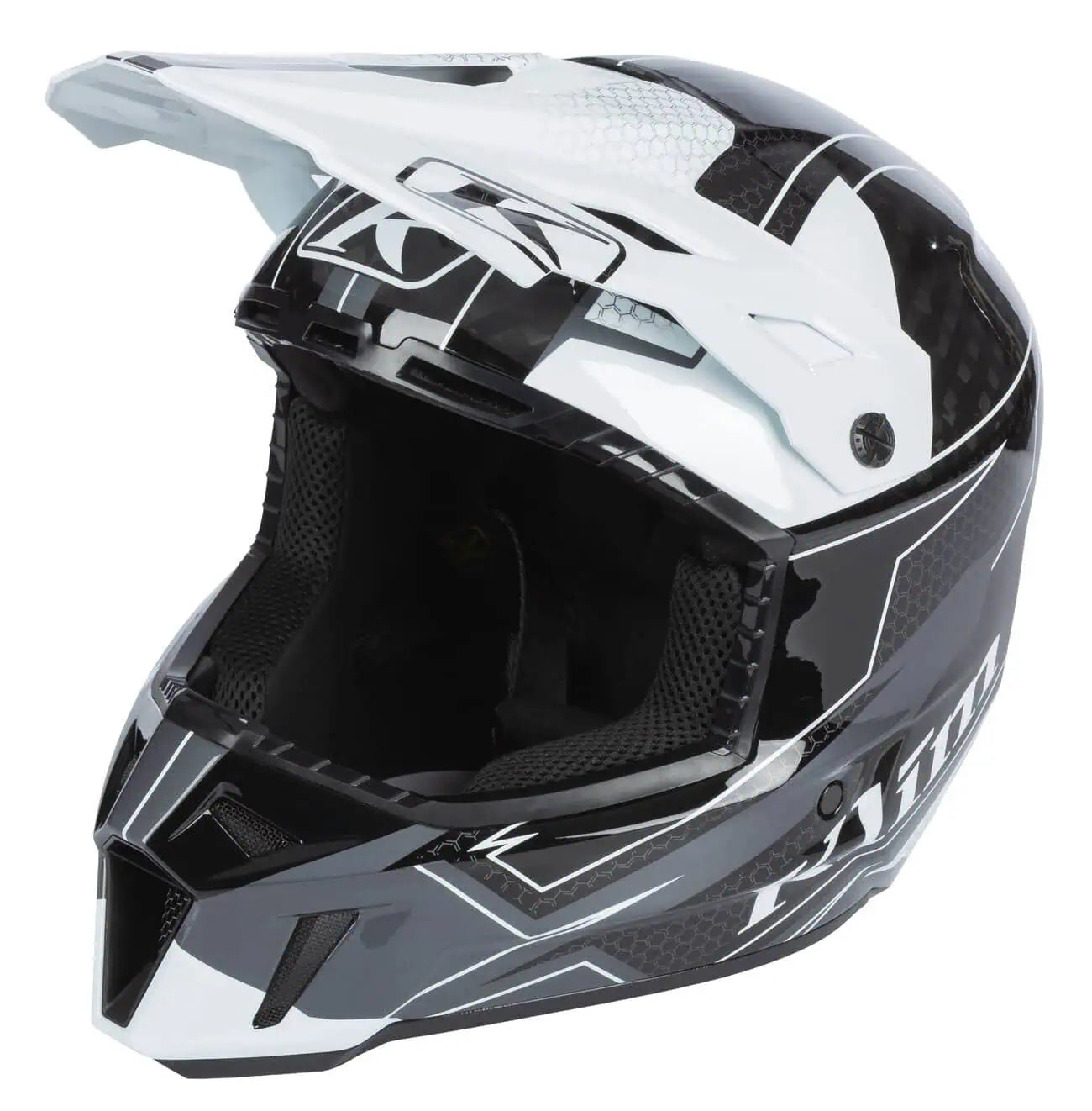 Klim F3 Carbon Snowmobile Helmet ECE - Velocity Black - White