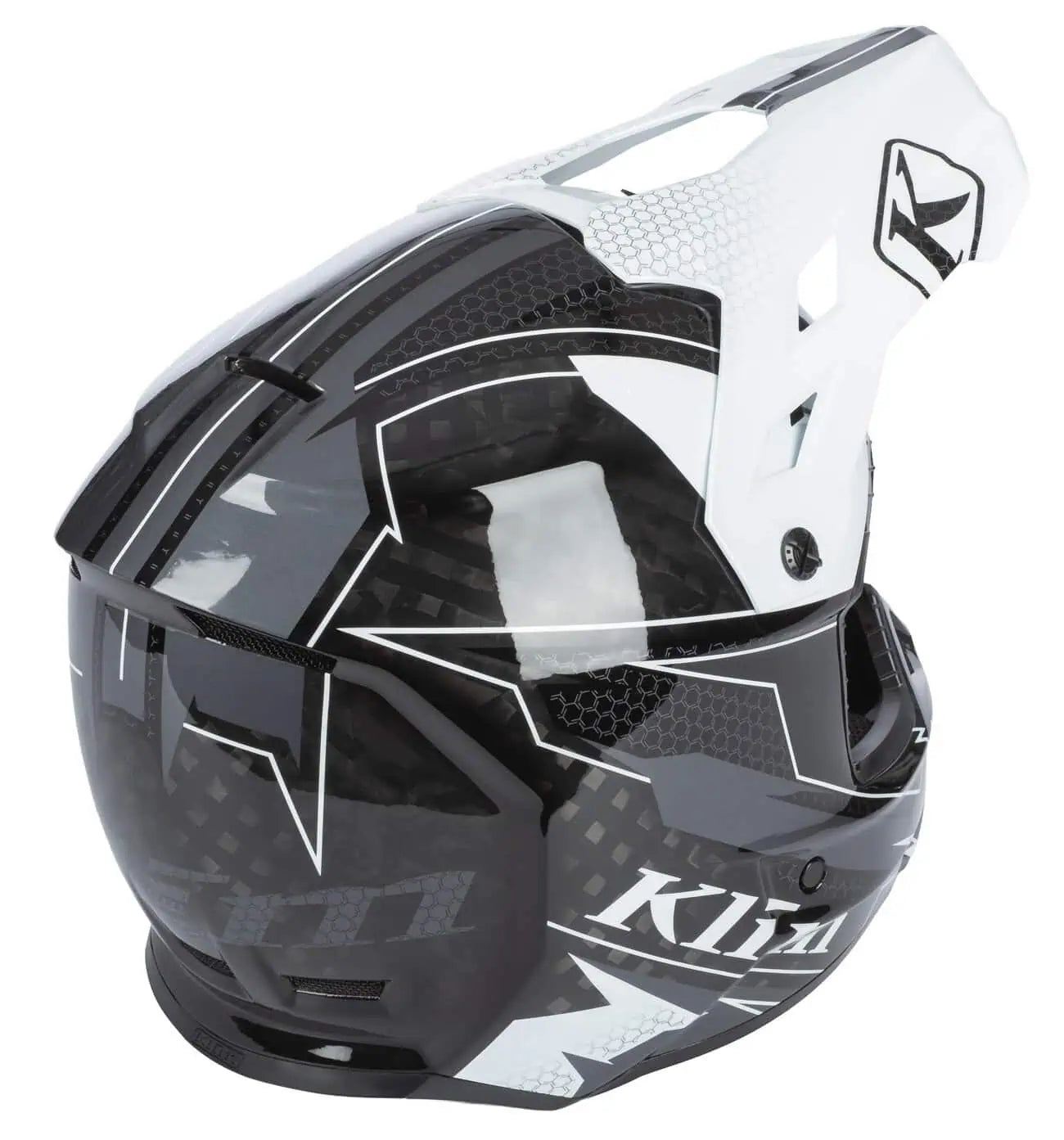 Klim F3 Carbon Snowmobile Helmet ECE - Velocity Black - White