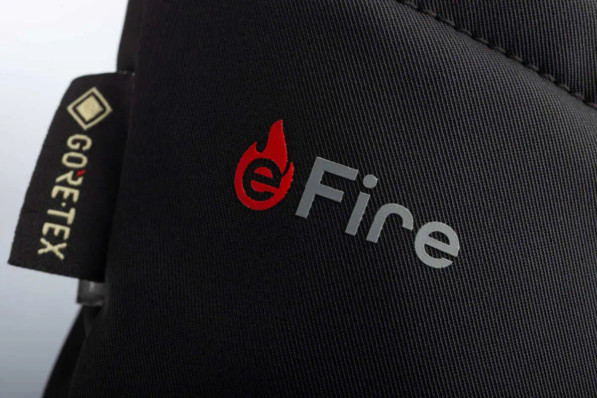 detail of the logo on the Klim Klimate eFire Gauntlet Glove