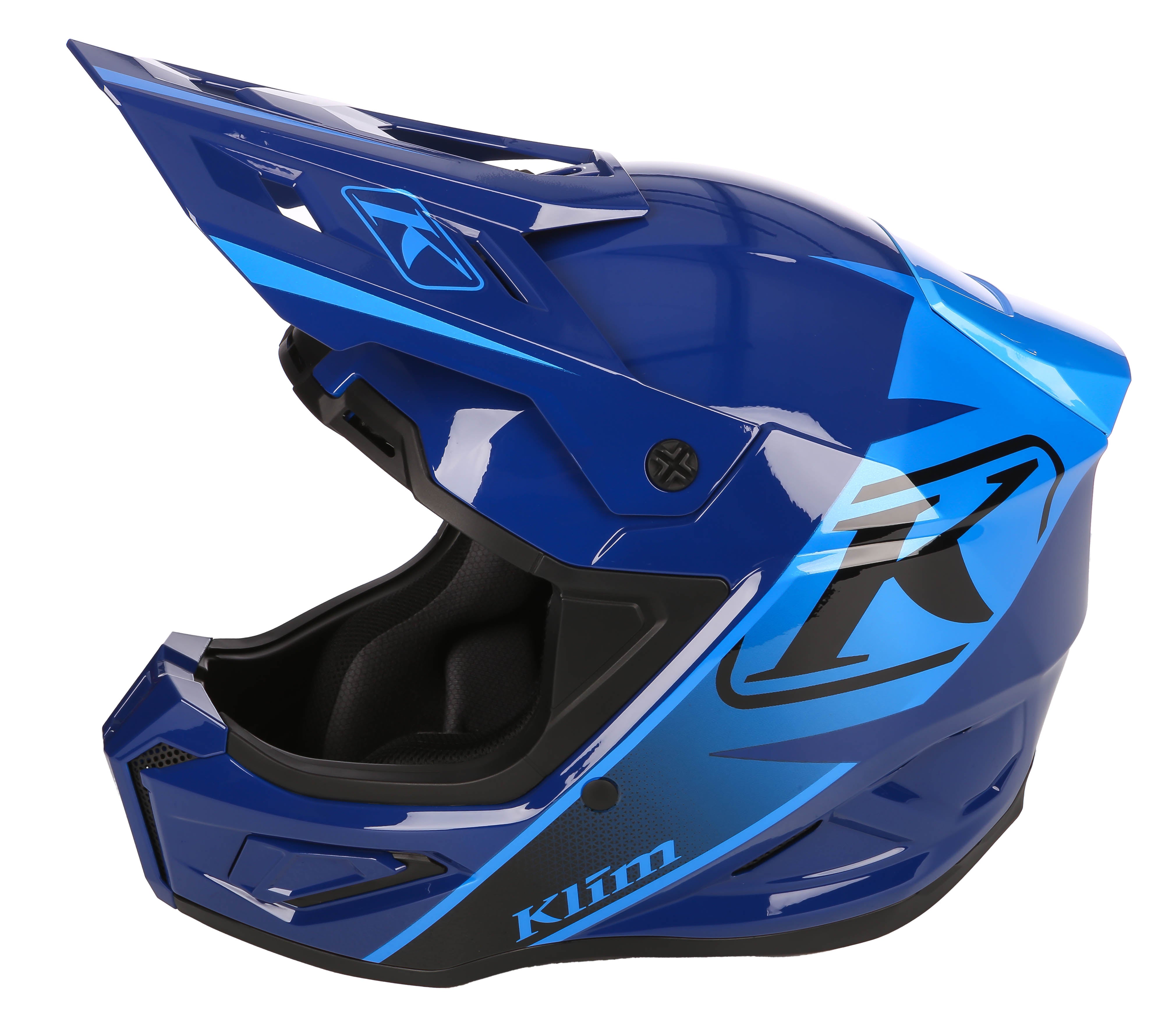 side view Descent Nightfall Blue Klim T1 Freeride ECE Youth Snowmobile Helmet