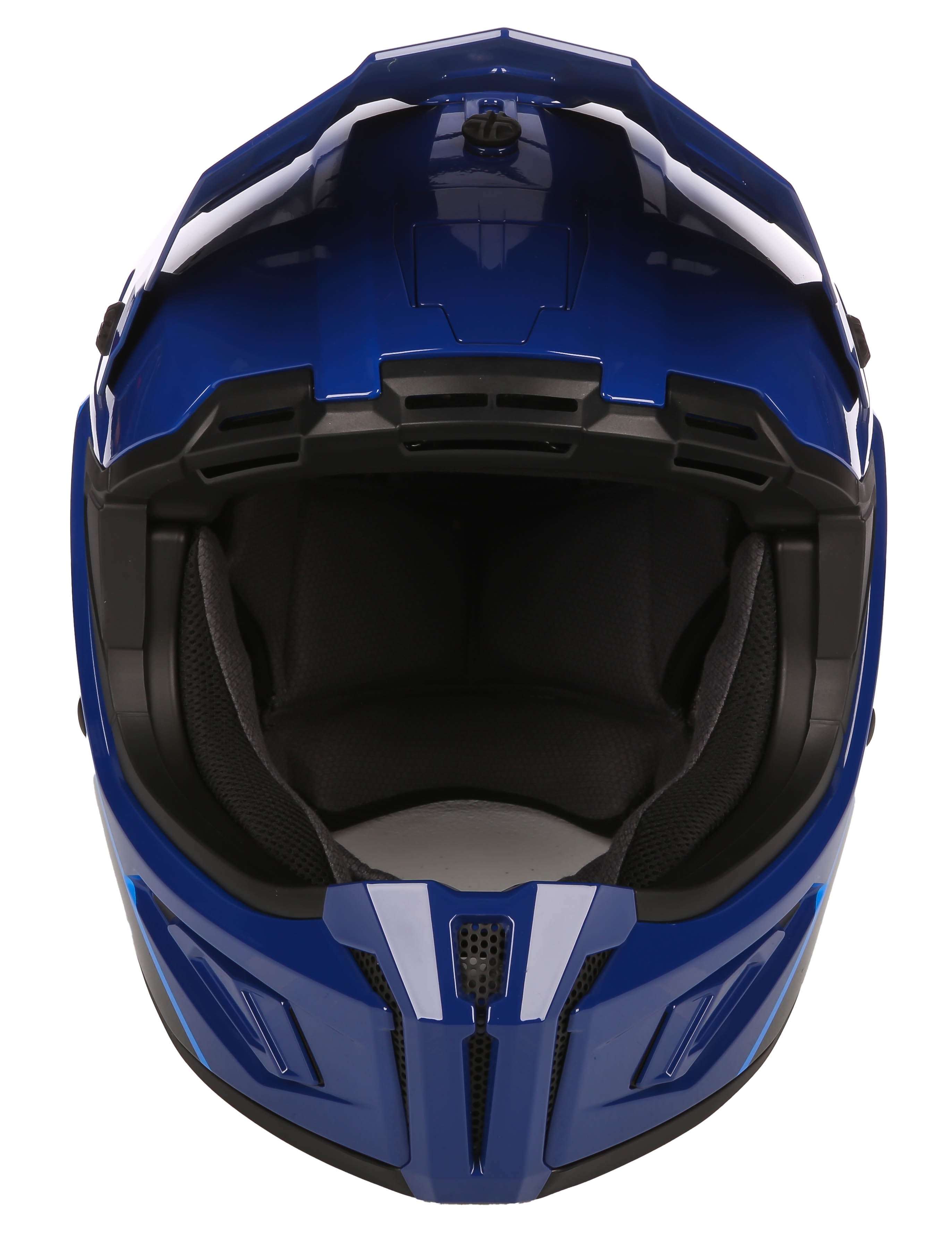 front view of Descent Nightfall Blue Klim T1 Freeride ECE Youth Snowmobile Helmet