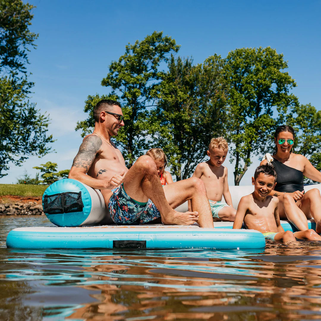 playing and lounging on the Mission REEFLITE Lounge - Lightweight Water Lounger & Easy-up