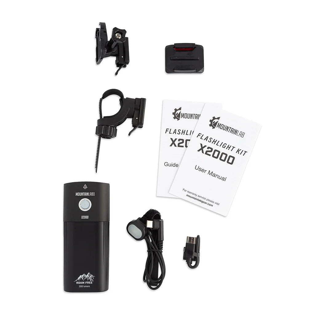 kit contents Mountain Lab X2000 Lumen Flashlight Kit