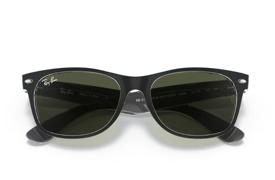 Ray-Ban New Wayfarer Sunglasses - Matte Black on Transparent Frame with Green Lenses