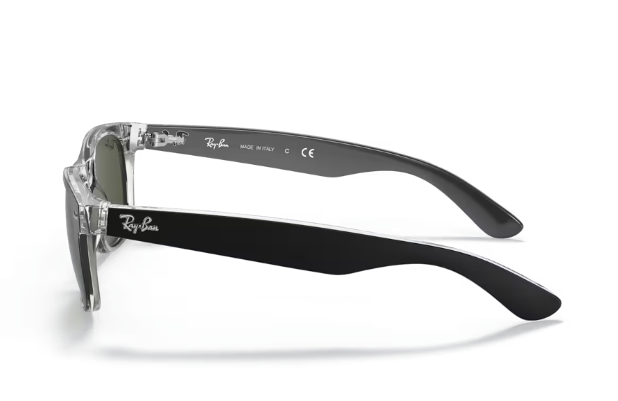 Ray-Ban New Wayfarer Sunglasses - Matte Black on Transparent Frame with Green Lenses