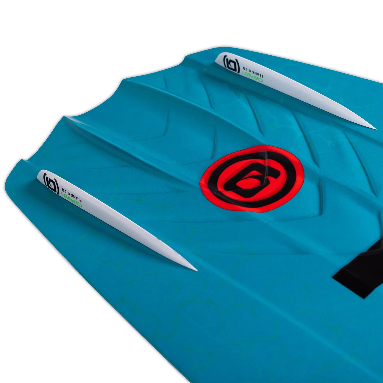 close-up view of the fins on the O'Brien Forum Wakeboard