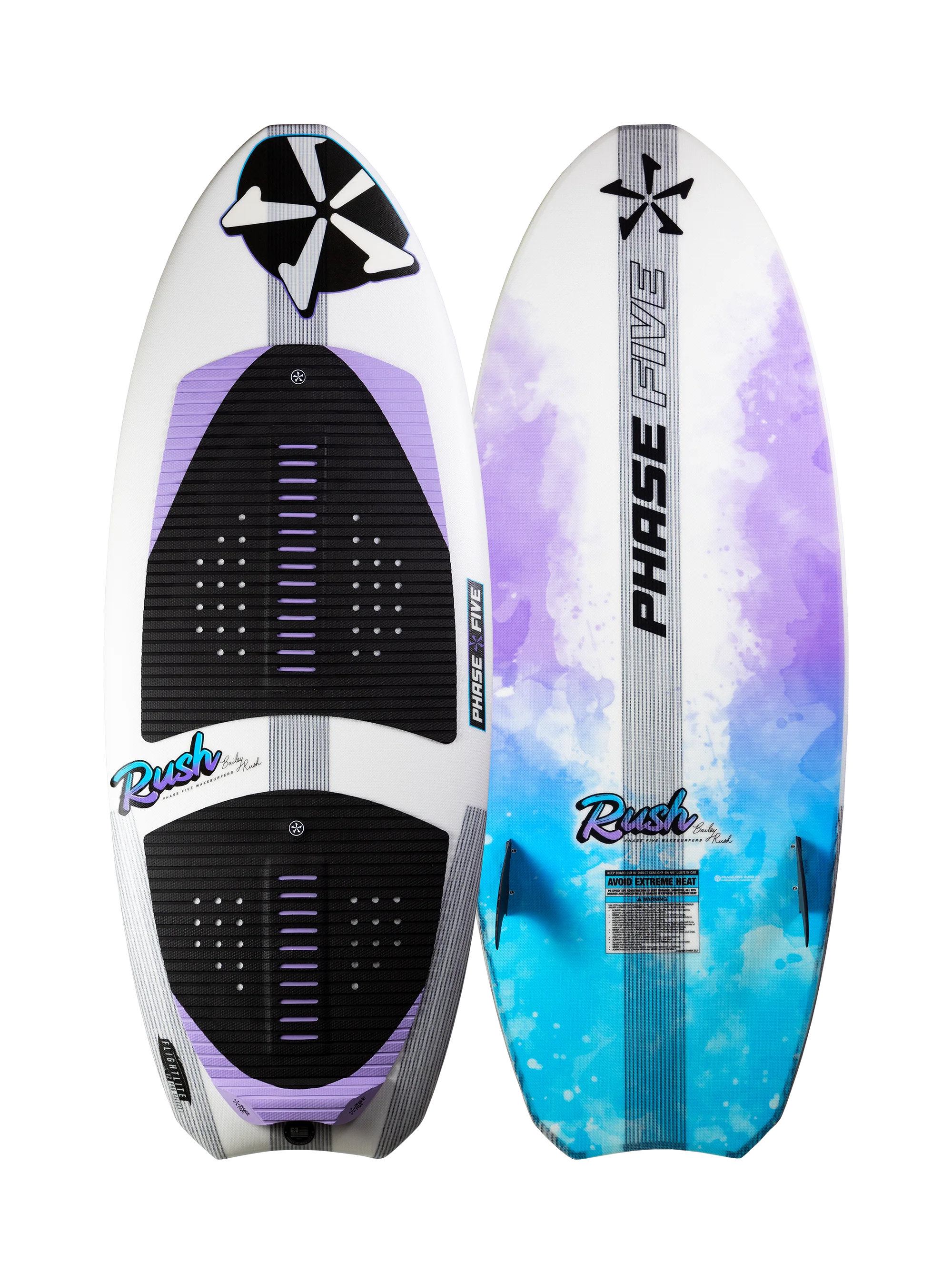 front and back of Phase Five Rush Wakesurfer Board