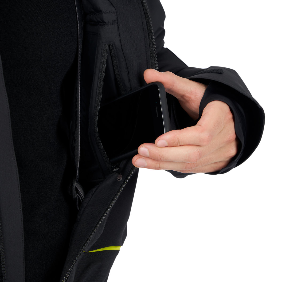 cell phone pocket on the Ski-Doo Enduro Insulated One-Piece Suit