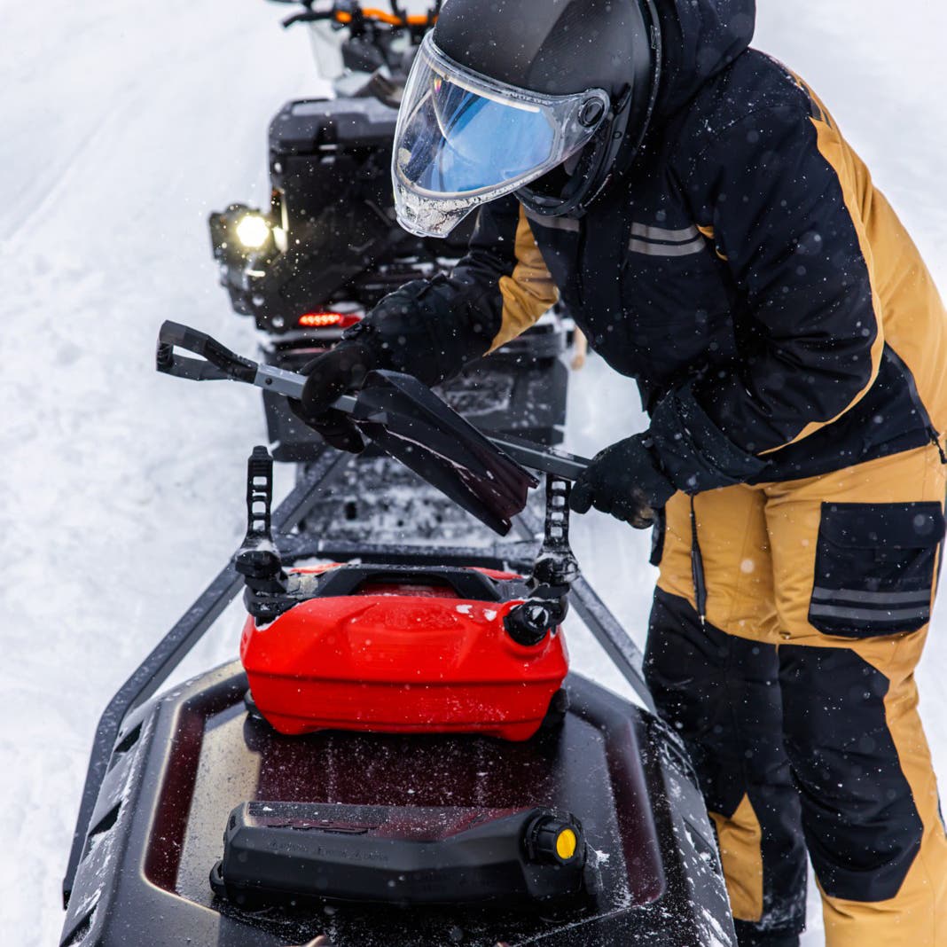 Ski-Doo LinQ Tool Holder in use