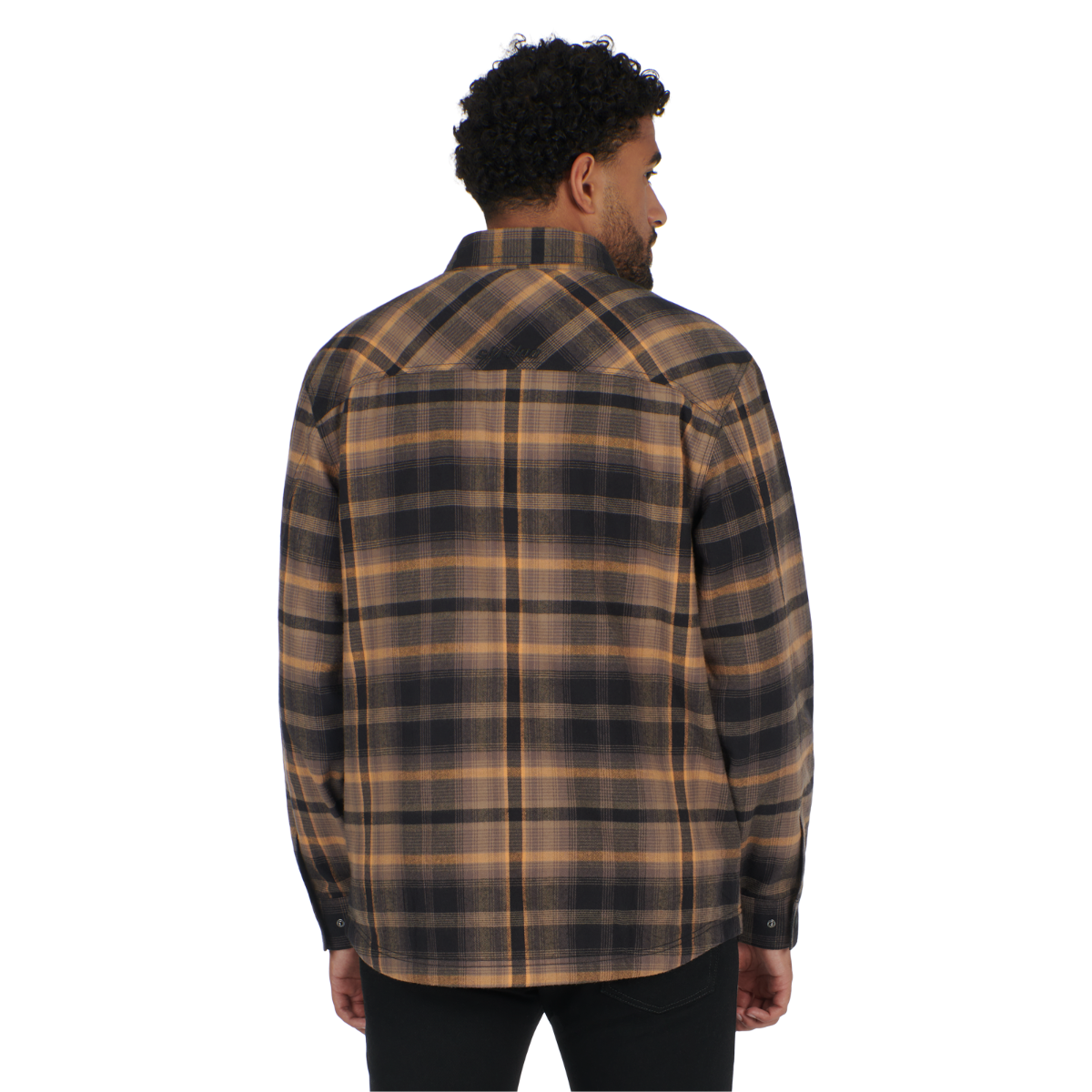 back view of Ski-Doo Plaid Overshirt in bronze