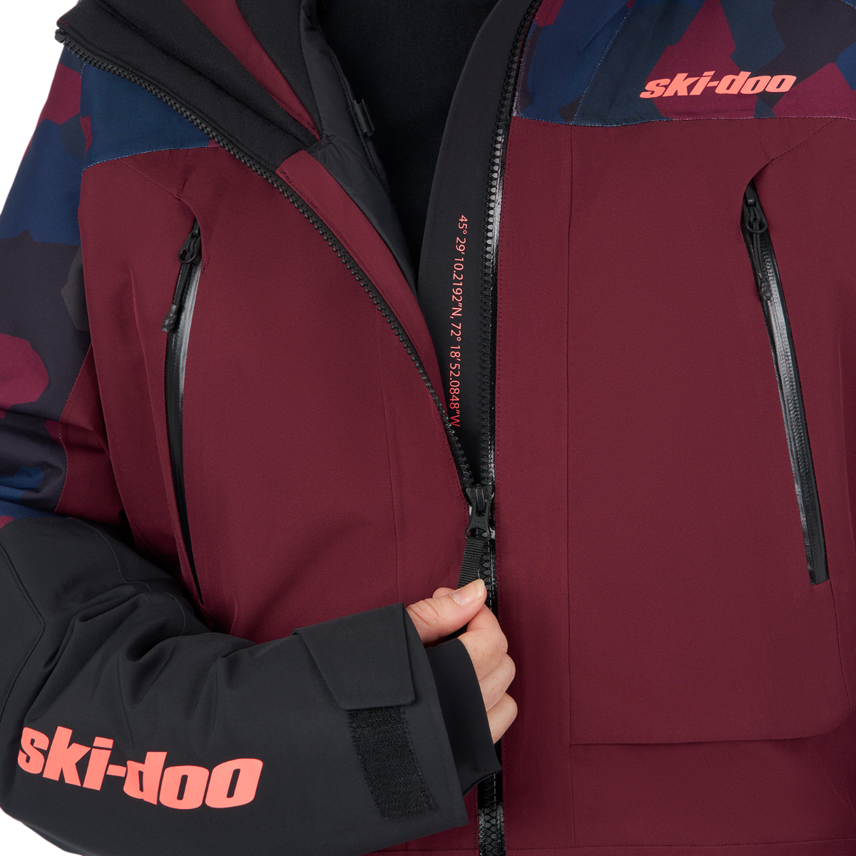 Ski-Doo Women's Enduro Insulated One-Piece Suit in win, zipper pull