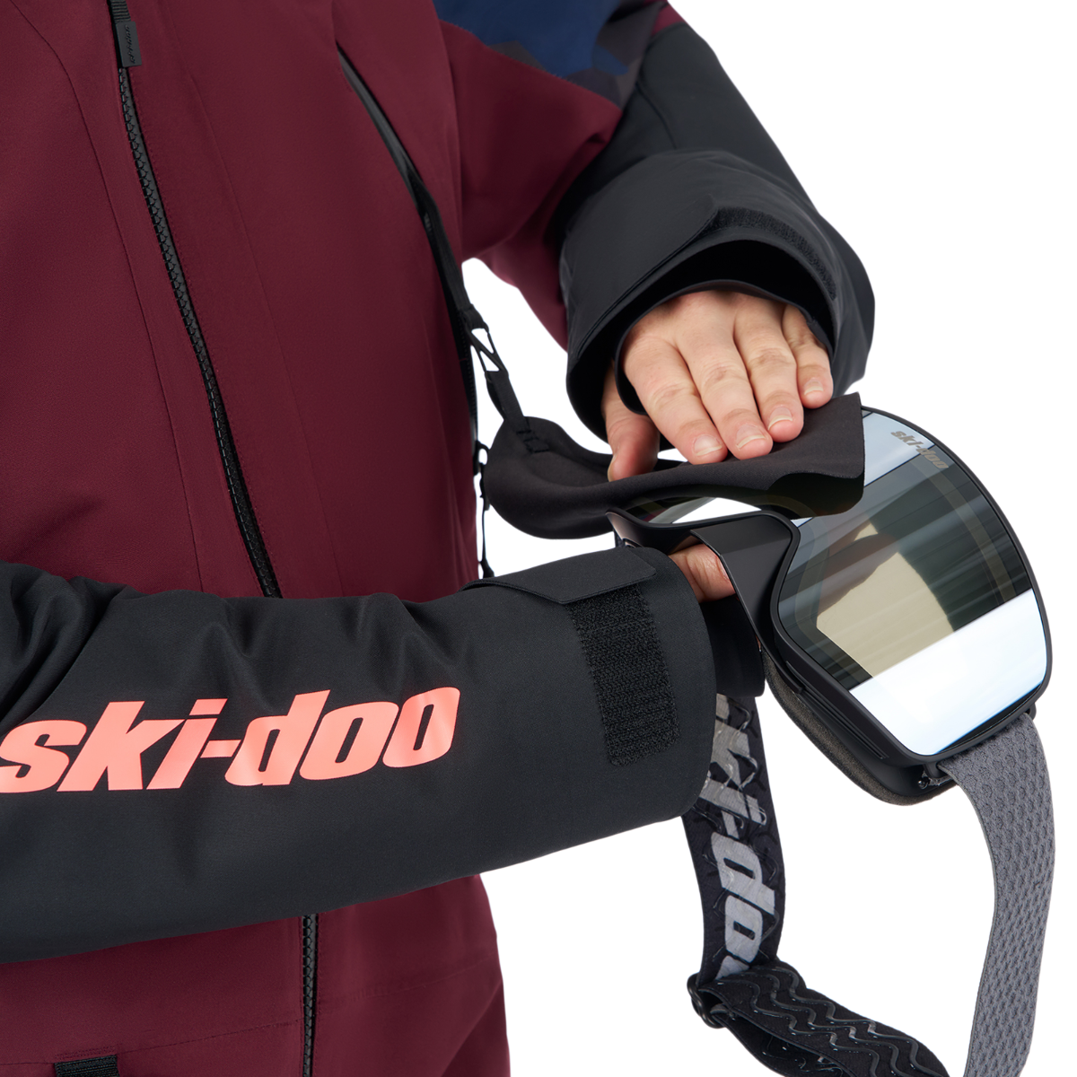 Ski-Doo Women's Enduro Insulated One-Piece Suit in wine, goggle wipe