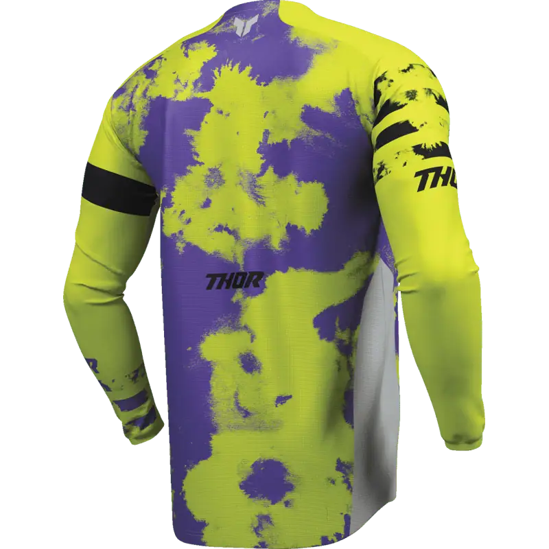 back view of gray/acid Thor Launchmode Bleach Jersey Riding