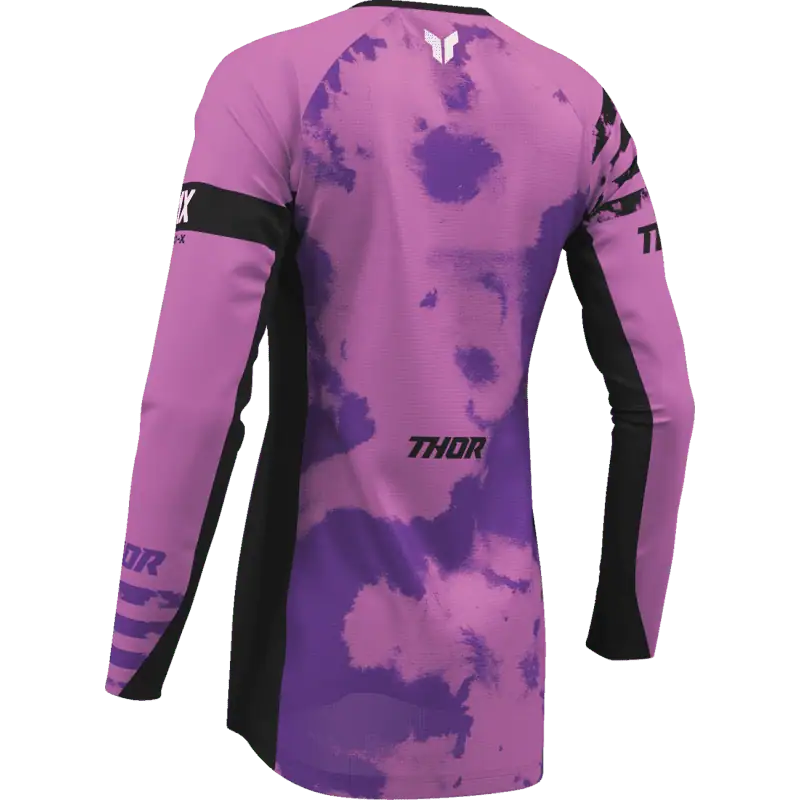 back view of the black orchid Thor Women's Launchmode Bleach Jersey