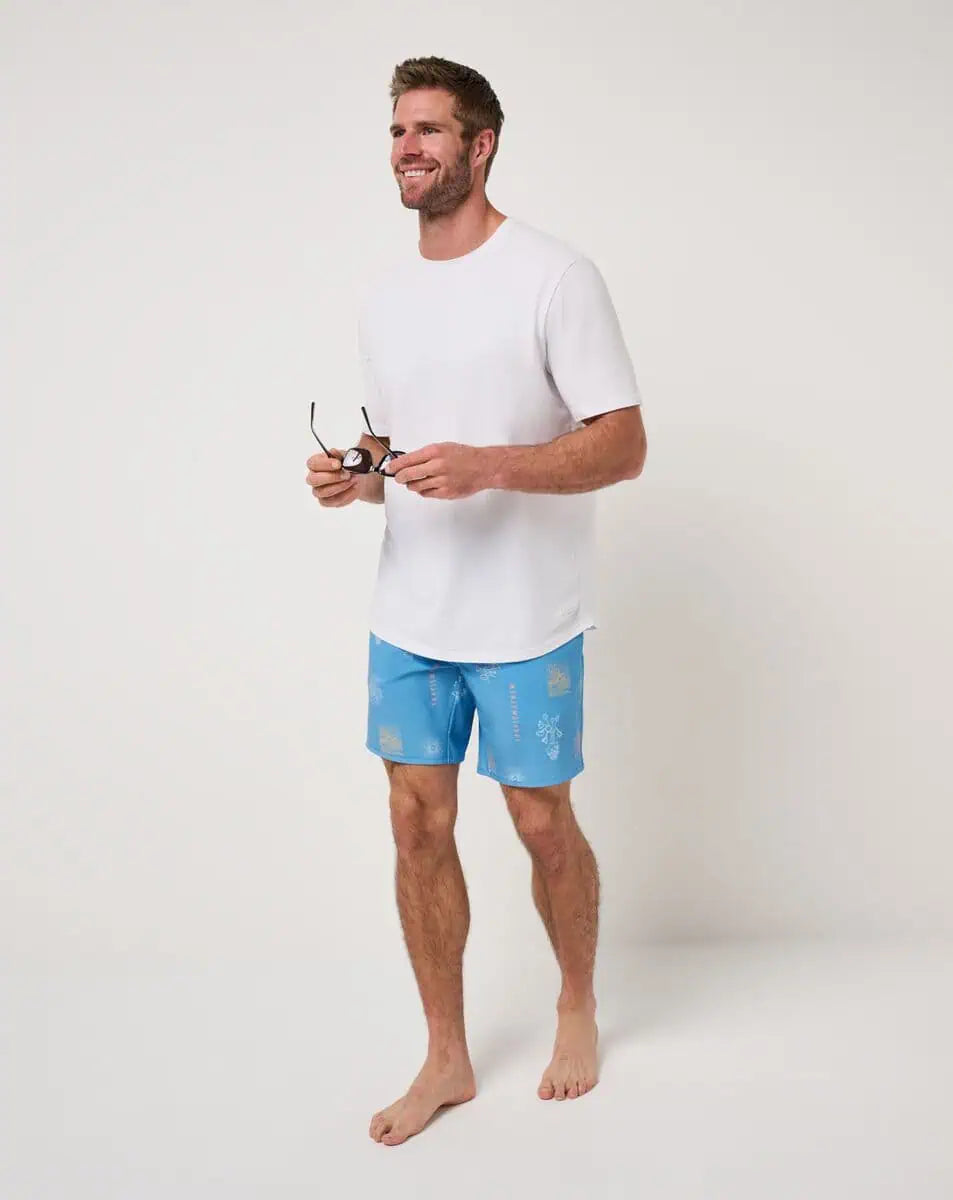 TravisMathew Passport Boardshort with a t-shirt